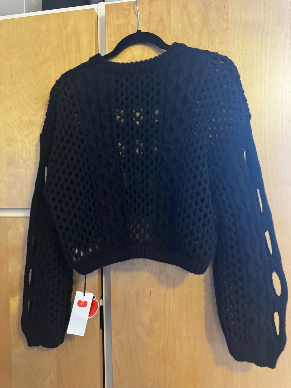 NWT Cider Black Open Knit Cropped Women's Sweater - Picture 5 of 7